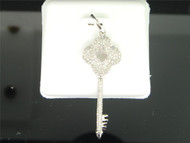Ladies 10K White Gold Designer Key Lock Diamond Pendant Charm For Necklace .50Ct