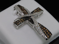 LADIES WHITE GOLD .6C BROWN DIAMOND CROSS CHARM PENDANT