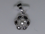 Black Diamond Flower Pendant Ladies 10K White Gold Round Pave Charm 0.20 Tcw.