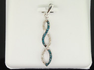 Ladies 10K White Gold Twist Blue & White Diamond Pendant Charm For Necklace