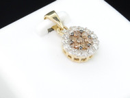 14K LADIES YELLOW GOLD .5CT FLOWER PENDANT CHARM CHAMPAGNE BROWN & WHITE DIAMOND