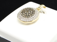 10K LADIES YELLOW GOLD Champagne BROWN DIAMOND CIRCLE PENDANT CHARM FOR NECKLACE