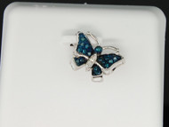 Ladies 10K White Gold Blue Diamond Pendant Designer Butterfly Charm For Necklace