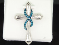 Ladies Sterling Silver Cross Infinity Blue Diamond Pendant Charm For Necklace