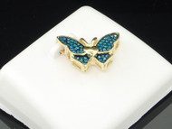 Blue Diamond Butterfly Pendant Ladies 10K Yellow Gold Round Pave Charm 0.16 Tcw.