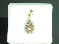 Brown Diamond Teardrop Pendant Ladies 10K Yellow Gold Round Cut Charm 0.81 Tcw.