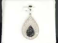 Black Diamond Teardrop Pendant Ladies 10K White Gold Round Pave Charm 0.25 Tcw.
