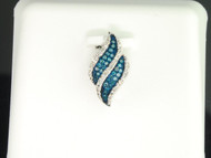Ladies 10K White Gold Blue Diamond Designer Pendant Charm For Necklace .10 Ct.