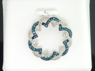 Ladies 10K White Gold Blue Diamond Flower Set Pendant Charm For Necklace .33 Ct.