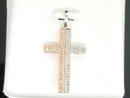 Diamond Cross Pendant Ladies 10K Two Tone Gold Round Pave Religious Charm .20 Ct