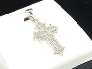 Ladies 10K White Gold Round Diamond Jesus Cross Pendant Charm For Necklace 1.02"