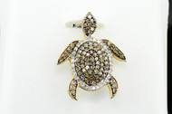 Ladies 10K Yellow Gold Brown Diamond Pendant Animal Turtle Tortoise Charm .38 CT.