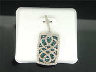 Ladies 10K White Gold Designer Blue Diamond Pendant Charm For Necklace .90 Ct.
