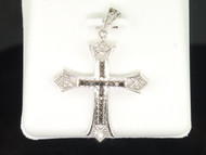 Ladies Sterling Silver Cross Black & White Diamond Pendant Charm For Necklace
