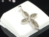 Ladies Sterling Silver Cross Brown Diamond Pendant Charm For Necklace 0.25 Ct.
