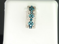 Blue Diamond Pendant Ladies 10K White Gold Round Cut Flower Charm 0.51 Tcw.