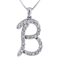 B Initial Diamond Pendant .925 Sterling Silver Script Charm w/ Chain 0.11 Tcw.