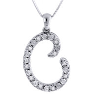Diamond C Initial Pendant .925 Sterling Silver Script Charm w/ Chain 0.11 Tcw.