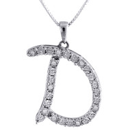 Diamond Initial D Pendant .925 Sterling Silver Script Charm w/ Chain 0.11 Tcw.