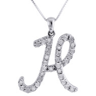 H Diamond Pendant Script Initial .925 Sterling Silver Charm w/ Chain 0.11 Tcw.