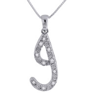 J Initial Diamond Script Pendant .925 Sterling Silver Charm w/ Chain 0.11 Tcw.