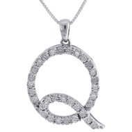 Diamond Q Script Pendant .925 Sterling Silver Initial Charm w/ Chain 0.11 Tcw.