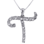 Diamond T Script Charm .925 Sterling Silver Initial Pendant w/ Chain 0.11 Tcw.