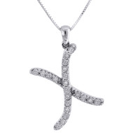 X Diamond Initial Pendant .925 Sterling Silver Charm Script w/ Chain 0.11 Tcw.