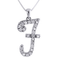 Diamond F Pendant Script Initial .925 Sterling Silver Charm w/ Chain 0.11 Tcw.