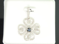 Ladies 10K White Gold Black Diamond Flower Set Pendant Charm For Necklace .60 Ct