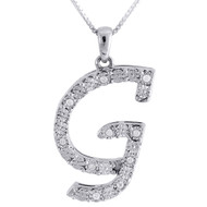 Diamond Pendant G Script Initial .925 Sterling Silver Charm w/ Chain 0.11 Tcw.