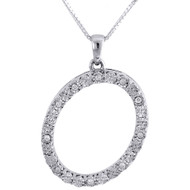 Diamond Initial O Pendant .925 Sterling Silver Script Charm w/ Chain 0.11 Tcw.