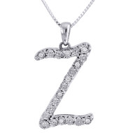 Diamond Initial Z Pendant .925 Sterling Silver Charm Script w/ Chain 0.11 Tcw.