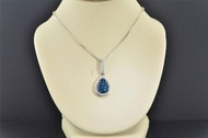 Blue Diamond Tear Drop Pendant .925 Sterling Silver 0.20 CT Charm with Chain