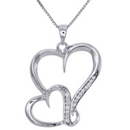 .925 Sterling Silver Diamond Interlinked Heart Ladies Pendant w/ Chain 0.10 CT.