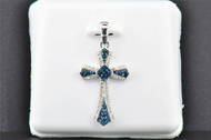 Blue Diamond Passion Cross Pendant 10K White Gold 1/4 CT. Charm