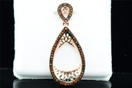 Ladies 10K Pink Rose Gold Red Diamond Pendant Charm Pear Shape Filigree 0.25 ct.