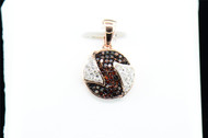 Red Diamond Circle Pendant 10K Rose Gold Round Pave Zig Zag Charm 0.16 Tcw.