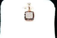 Ladies 10K Pink Rose Gold Red & White Diamond Square Halo Charm Pendant 0.14 CT.
