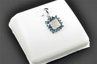 Blue & White Diamond Square Pendant 10K White Gold 0.31 CT. Charm