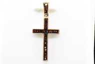 Ladies 10K Pink Rose Gold 1 Row of Red Diamond Cross Charm Mini Jesus Pendant