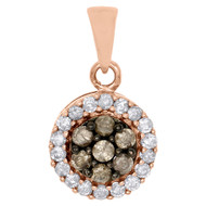 10K Rose Gold Champagne Brown Diamond Circle Cluster Pendant 0.40 CT.