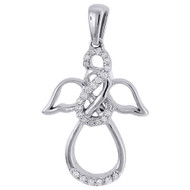 Angel Diamond Pendant 10K White Gold Round Cut Infinity Charm 0.16 CT.
