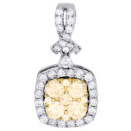 14K White Gold Natural Yellow Diamond Flower Square Pendant 1.02 CT.