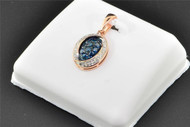 Blue Diamond Pendant Oval Shape Prong Set Charm 10K Pink Rose Gold 0.33 CT