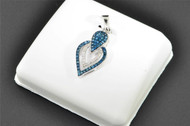 Blue Diamond Heart / Leaf Shape Pendant 10K White Gold 0.20 CT. Charm