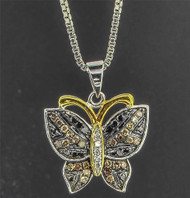 Black & Brown Diamond Butterfly Pendant 10K White Gold Charm  0.35 CT.