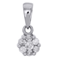 14K White Gold Diamond Flower Pendant Mini Ladies Necklace 1/10 CT.