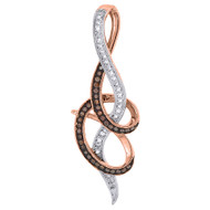 10k Rose Gold Round Red Diamond Infinity Wave Pendant  Necklace .15 CT.
