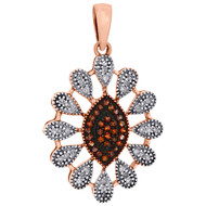 Red Diamond Flower Pendant 10K Rose Gold Round Cut 0.18 CT.